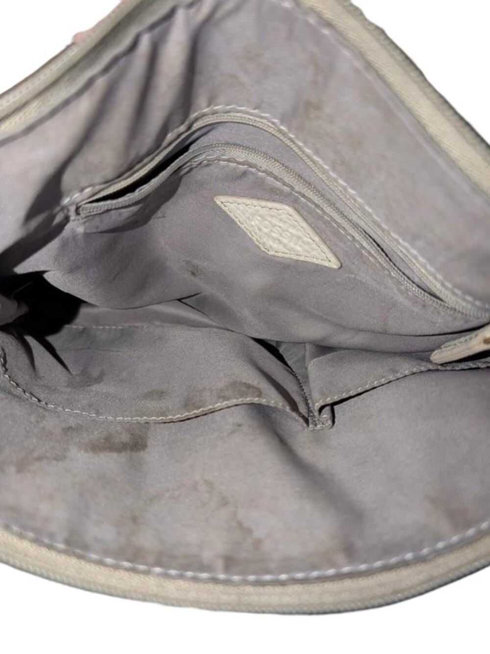 *3 FOR $9* Fossil Leather Crossbody Neutral Handbag Purse Bag Pockets Taupe Grey - Picture 6 of 6